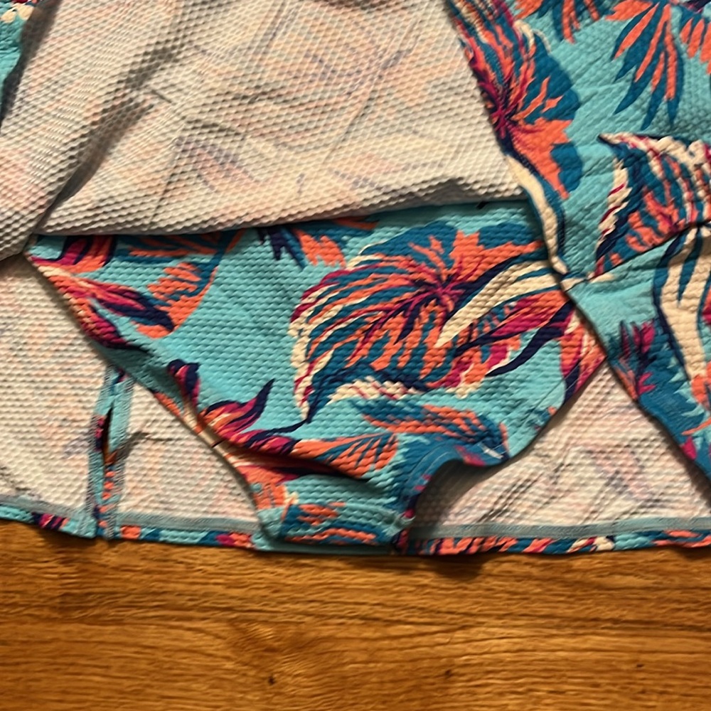 NWT Birdsong swim skirt- tropical tranquility- blue w/orange flowers - 2X & 3X - Picture 3 of 5